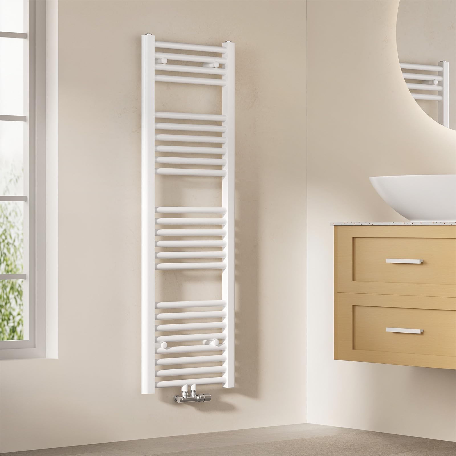 EMKE TR1240W-NEW Termosifone da Bagno, Acciaio Inossidabile, Acqua Calda, 1200 x 400 mm Weiß
