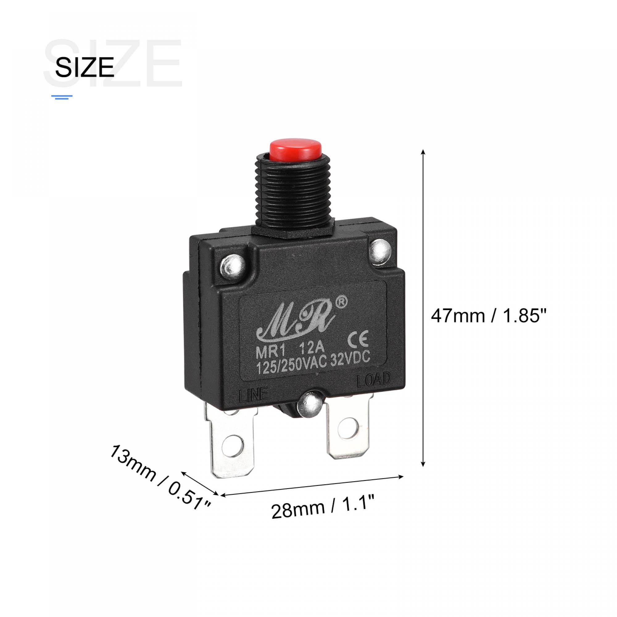 Produktbild von 2x Überlastschutz-Schalter 12 A – Druckknopf Für AC125/250V & DC32V – Z.B. Für Luftkompressoren Von Uxcell