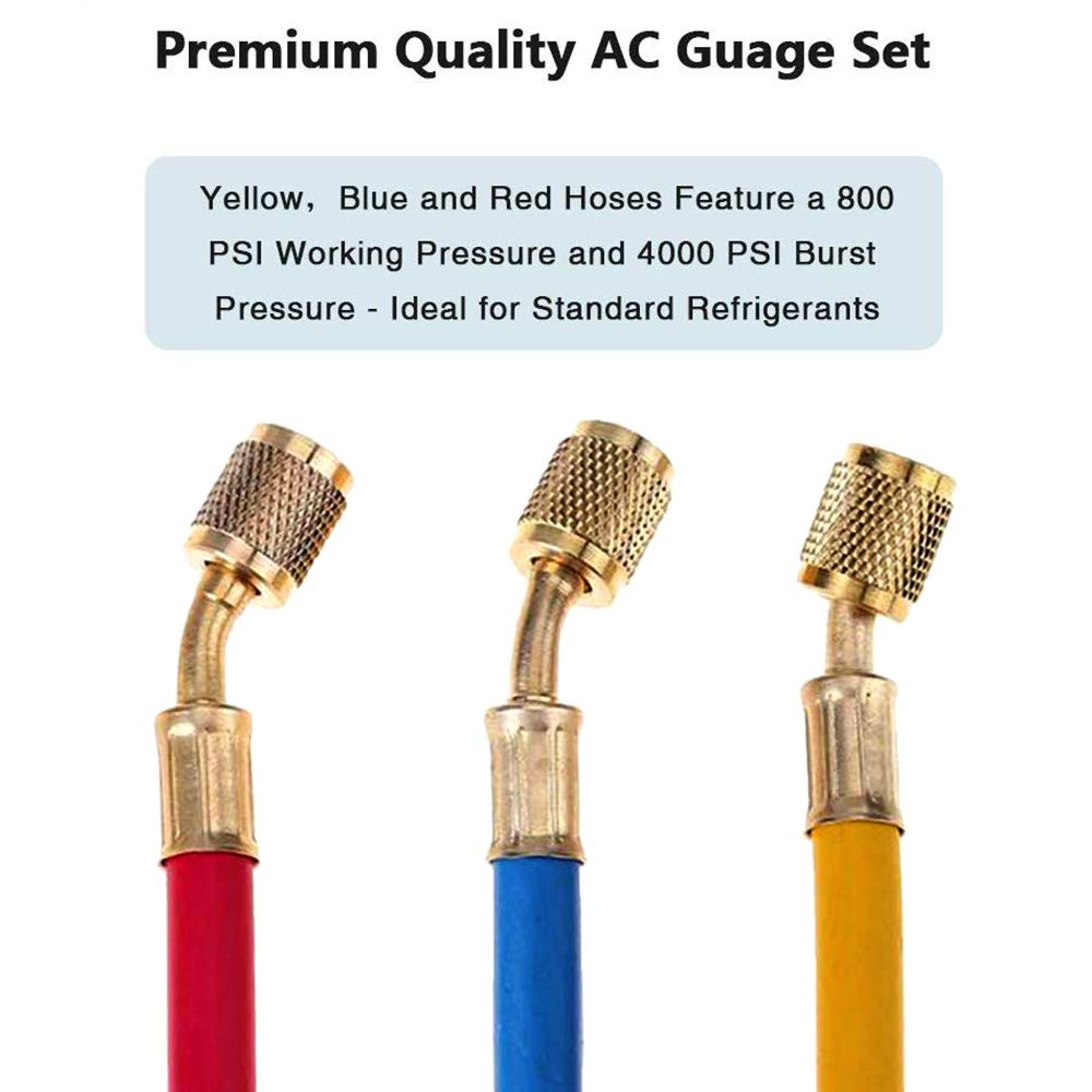 ZXMOTO 5FT Manifold Gauge Set Car Manifold Gauge Set for R410A R404A R22 Refrigerant AC House Air Condition HVAC 60"
