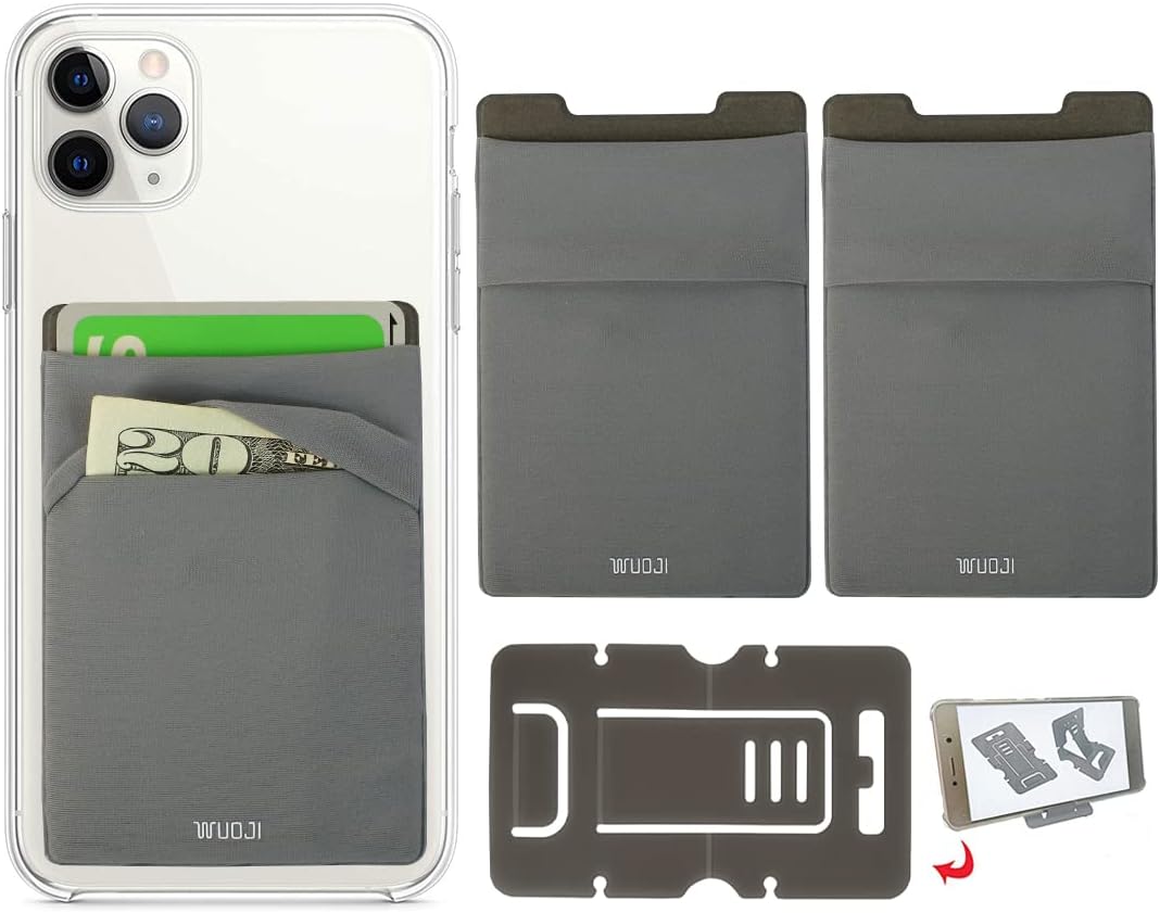 RFID Blocking Phone Card Wallet - Double Secure Pocket - Ultra-Slim Self Adhesive Credit Card Holder Card Sleeves Phone Wallet Sticker All Smartphones(Gray)-2PC