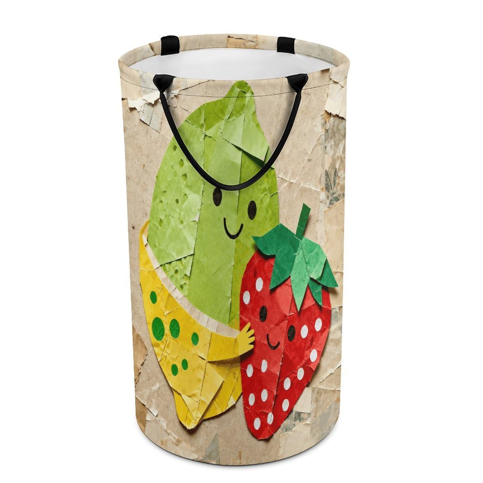 Fruit Green Lemon Strawberry Collage Laundry Basket with Handles Large Collapsible Laundry Bag Freestanding Waterproof Clothes Hamper Decor Storage of Dirty Clothe for Family Bathroom 86L