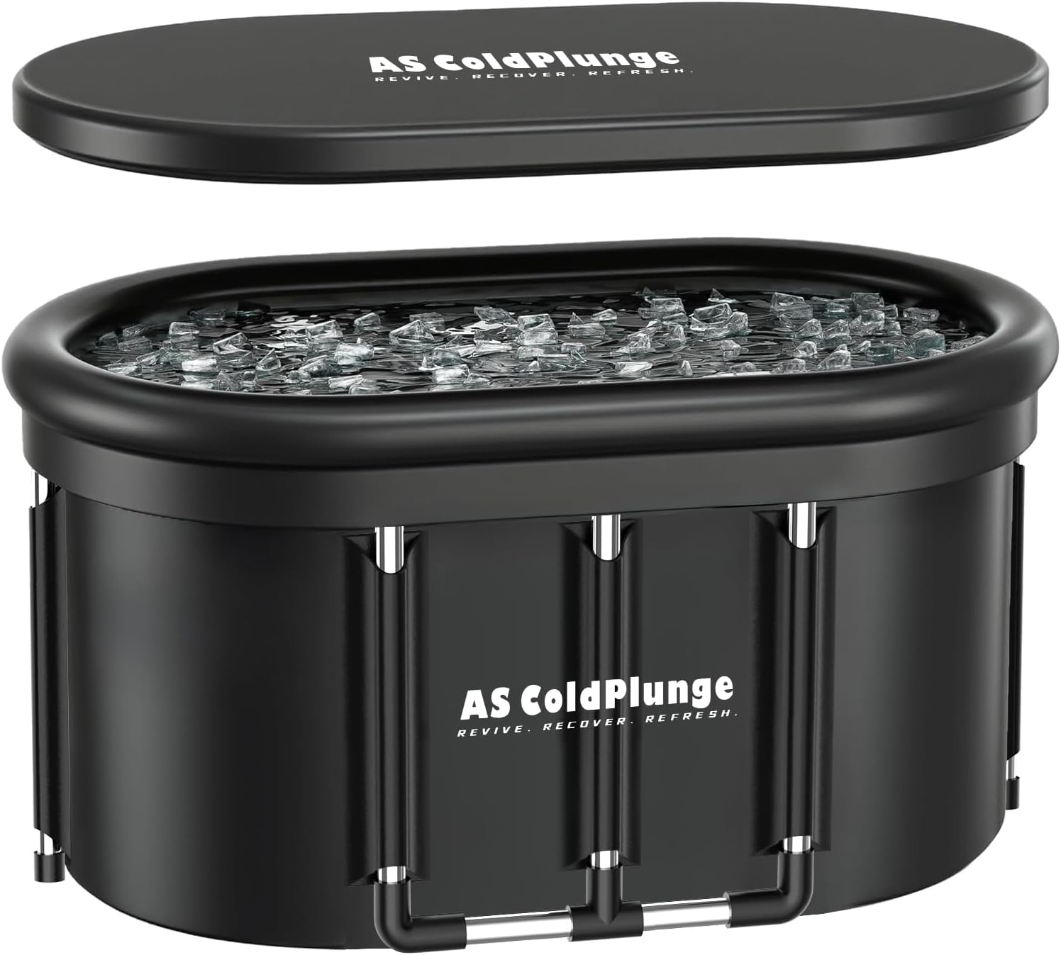 AS ColdPlunge XXL Oval Ice Bath Tub for Cold Plunge, Portable Ice Pod with Lid, 148Gal Inflatable Cold Plunge Tub with 2 Drain Valves for Chiller Connection, Cold Therapy Recovery, Indoor Outdoor Use