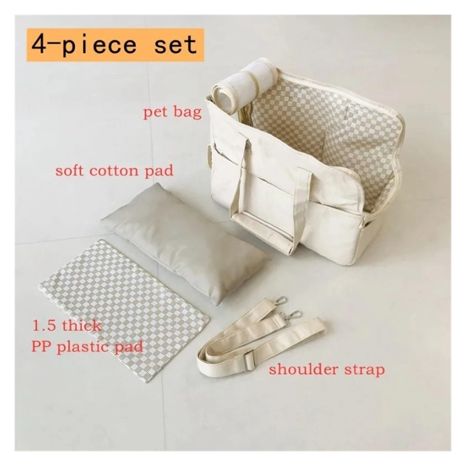 Bolsa portátil de lona para perros, bolsa de hombro para mascotas, gato, asiento de coche, cama, cinturón de seguridad, suministros para perros chihuahua (S8601 beige)