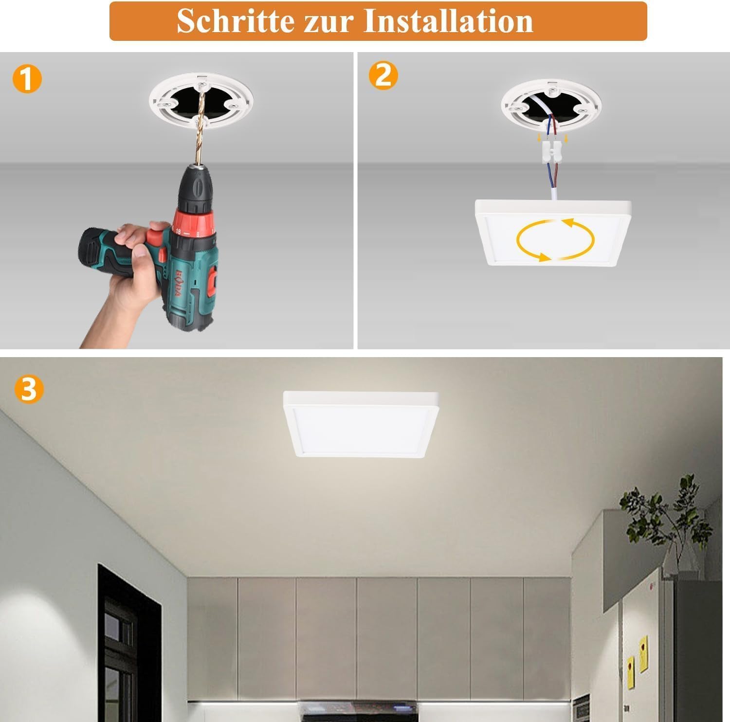 Ouyulong LED-Deckenleuchte, 18W neutralweiß Quadratisch Deckenlampe (4 Stück 4000 Kelvin 23cm)