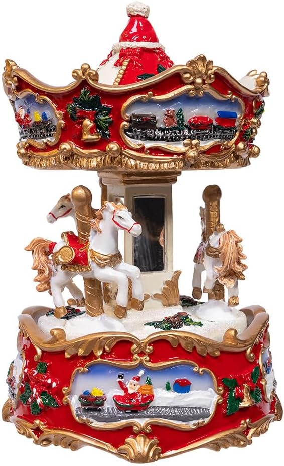 Kurt Adler 7" Wind-Up Musical Carousel Table Piece