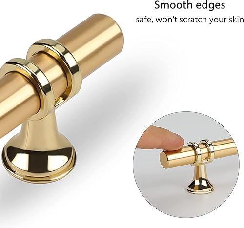 Miniatura 4 de Haliwu Paquete de 10 manijas de gabinete doradas, tiradores de gabinete de latón cepillado, manijas de cocina, manijas de barril dorado champán,