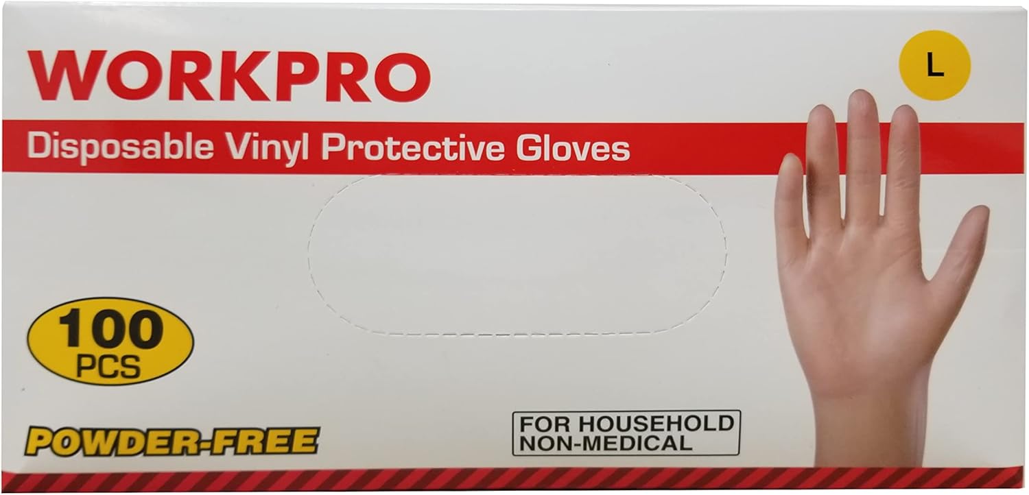 WorkPro Disposable Vinyl Protective Gloves PowderFree Size L 100
