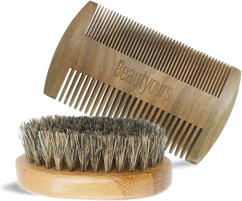 Beard Comb & Beard Brush Kit for Men Handmade Sandwood Comb and