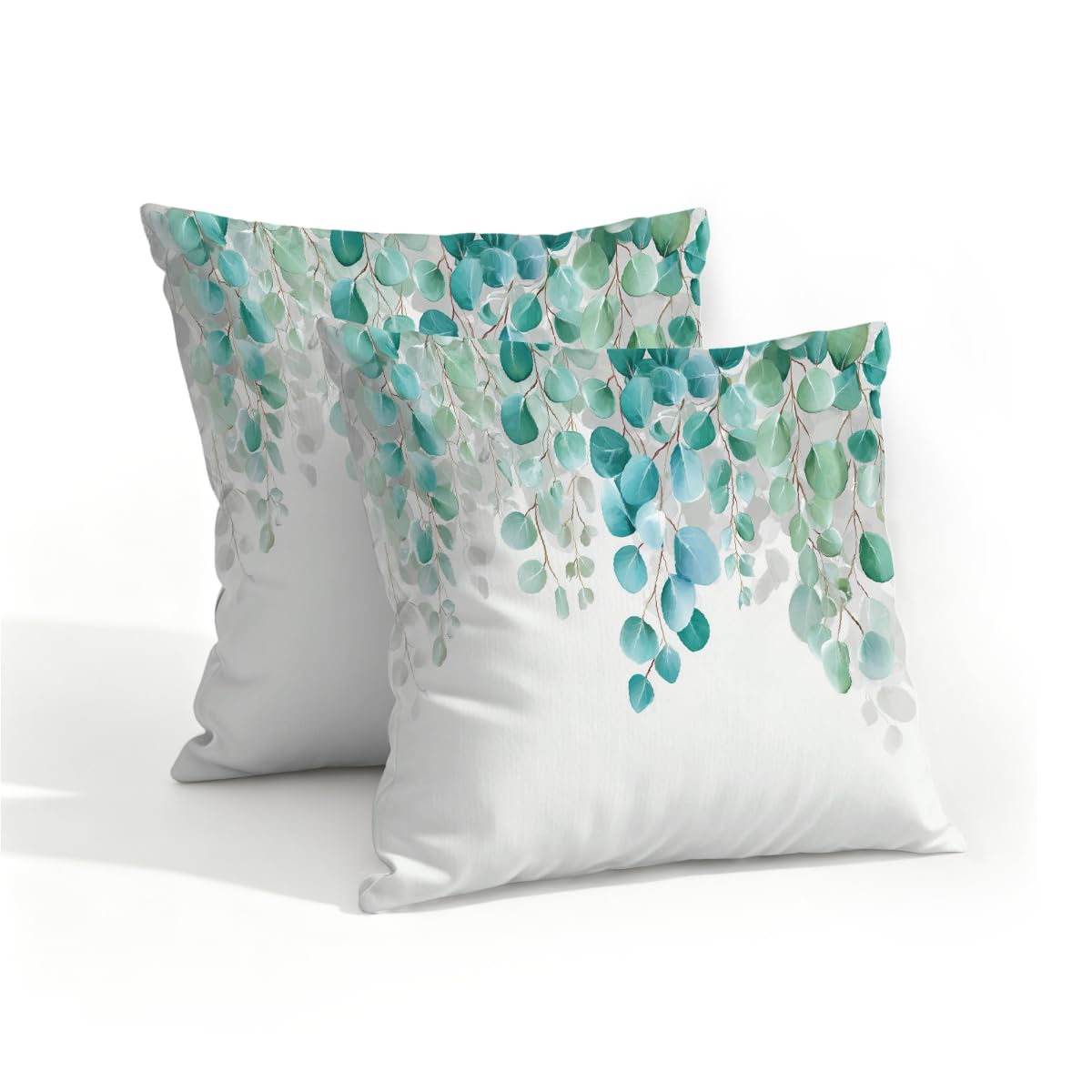 Outdoor Pillow Covers Waterproof Pillowcases 16x16Inch Set of 2 Watercolor Sage Green Hanging Eucalyptus Leaves Decorative Throw Cushion Case for Couch Sofa Garden Patio Furniture