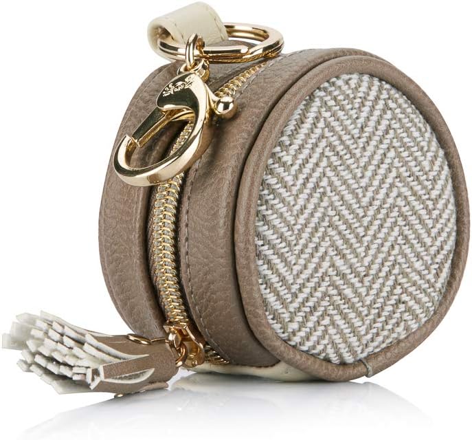 Itzy Ritzy Pacifier Holder Case with Clip - Pacifier Case Includes Clasp to Easily Attach to a Diaper Bag or Purse, Measures 2.5" in Diameter and Holds 2 Pacifiers (Vanilla Latte)