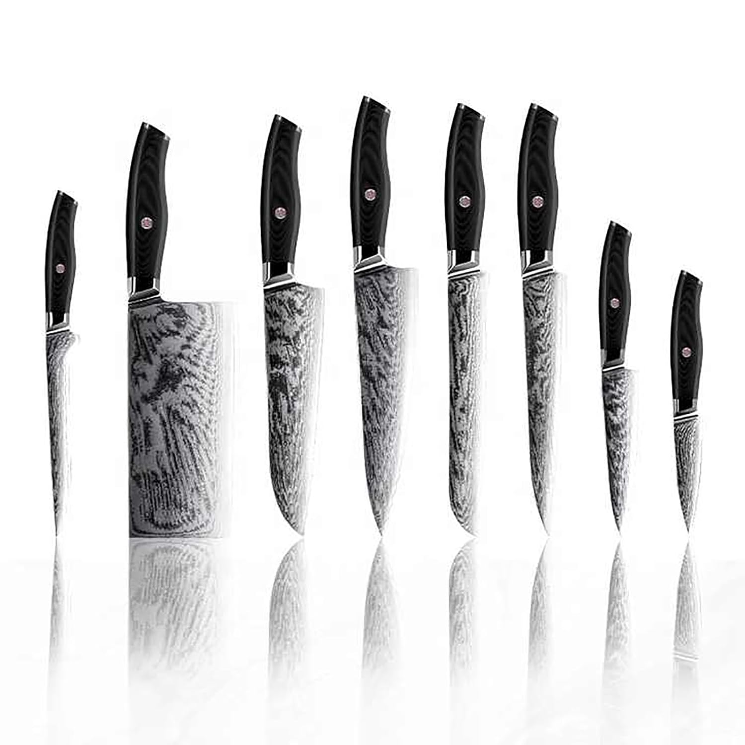 8-PCS Damascus Steel Knife Set AUS-10V Core 67 Layers Blade Kitchen Utensils Set Premium Knives Set Rivet Handle
