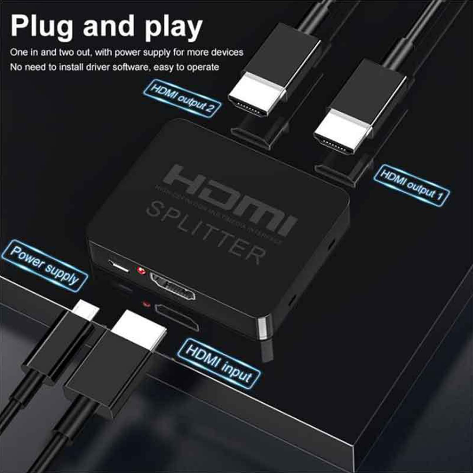 Splitter - HDMI Splitter 1 in 2 Out HDMI adapter 2 monitory, podwójny monitor, 2-portowy koncentrator kabel do PS3, DVD, HDTV, projektora