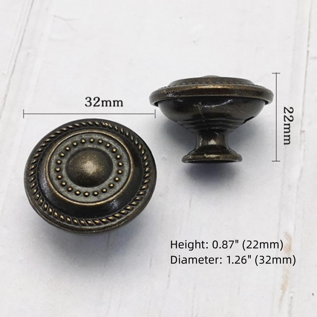 Antique Black Drawer Single Hole Knob Antique Disk American, Zinc Alloy Cabinet Hardware for Kitchen Bathroom Pulls 1.26Inch Diameter (10)