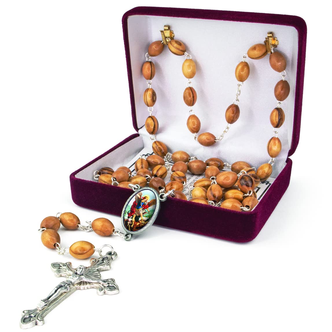 TREE OF LIFE REV. 22:14Wooden Catholic Rosary Necklace from Israel, Olive Wood Rosary Beads with Icon Portrait & Crucifix Cross Pendant, Confirmation & Communion Rosaries for Men & Women
