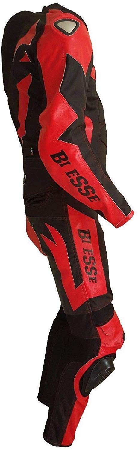 BI ESSE Traje de moto para adulto de piel y tejido, divisible en 2 piezas, chaqueta y pantalón, ajustable, con protecciones