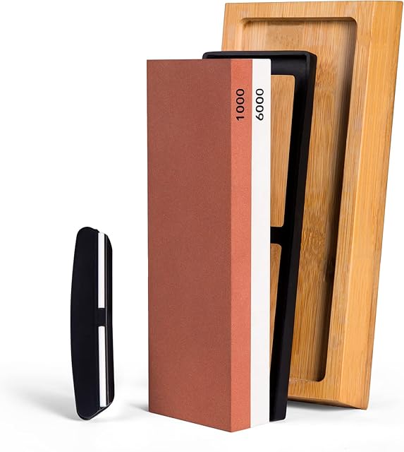 S SATC Whetstone Knife Sharpening Stone Double Sided 1000 6000 Grits Knife Sharpeners Stone with Nonslip Wood Base & Angle Guide