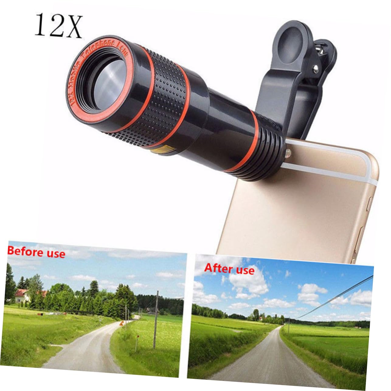 Balacoo 12x Universal Telephoto Lens for Smartphones Cell Phone Lens Clip Improve Image Instantly