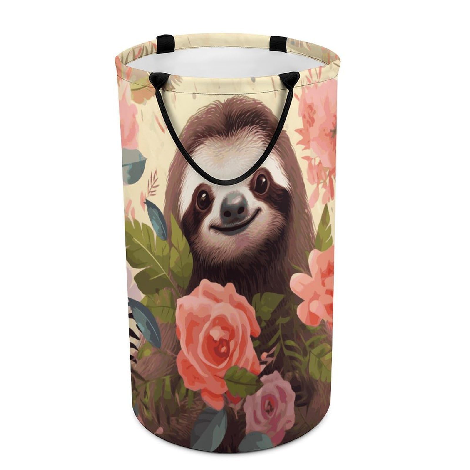 Adfgyerh Style Sloth And Flowers Laundry Basket ，Foldable Waterproof Model ，Laundry Hamper ，Handles On Both Sides Easy To Move ，Storage Basket For Bedroom, Bathroom, Dorm, Laundry Room.