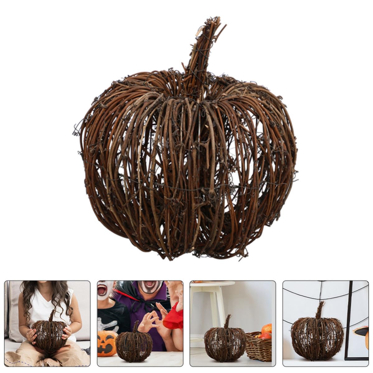 2 Pezzi Decorazione Zucca in Rattan Intrecciato Riutilizzabile e Affidabile, Design Classico per Festa di Halloween e Arredamento Autunnale la Casa