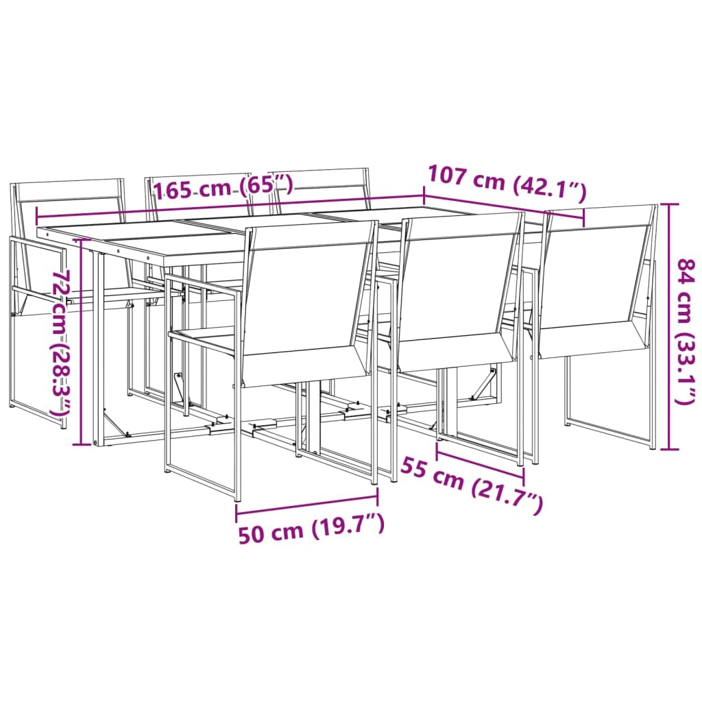 ShGaxin Set da pranzo da giardino 7 pezzi textilene nero, set tavolo e sedie da giardino, tavolo da terrazza e sedie, set terrazza, mobili da giardino per esterni - 3295119