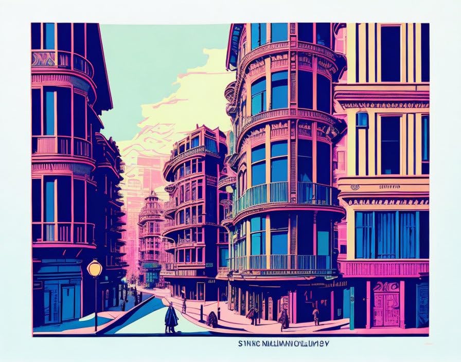 Rue colorée pastel poster mural sur toile pour salon moderne