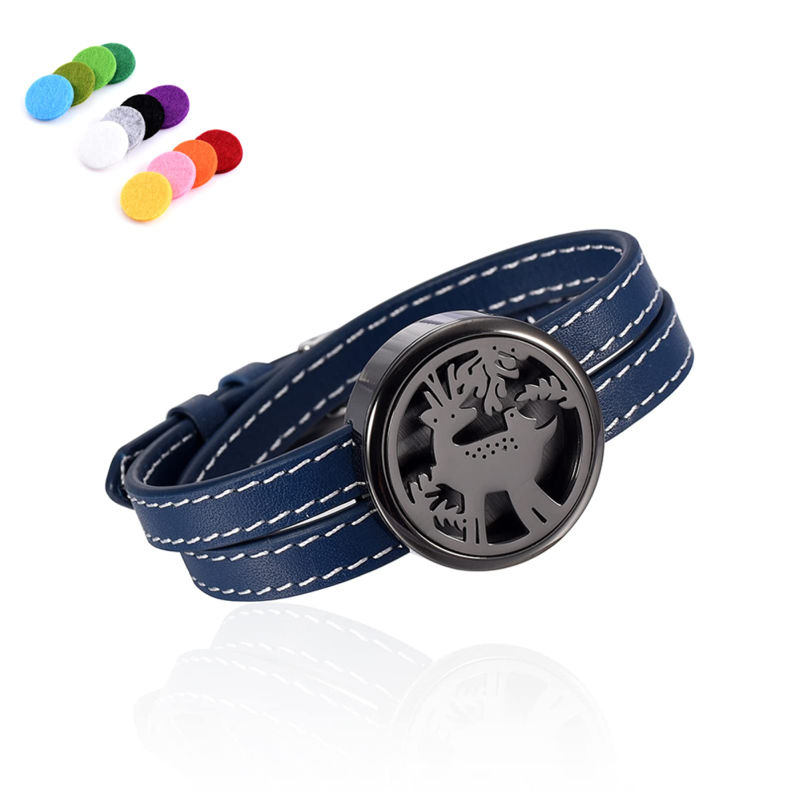 ISCBAFYX Difusor de aceites Esenciales Pulseras de Cuero y Acero Inoxidable aromaterapia joyería difusor de Aroma Pulseras con medallones