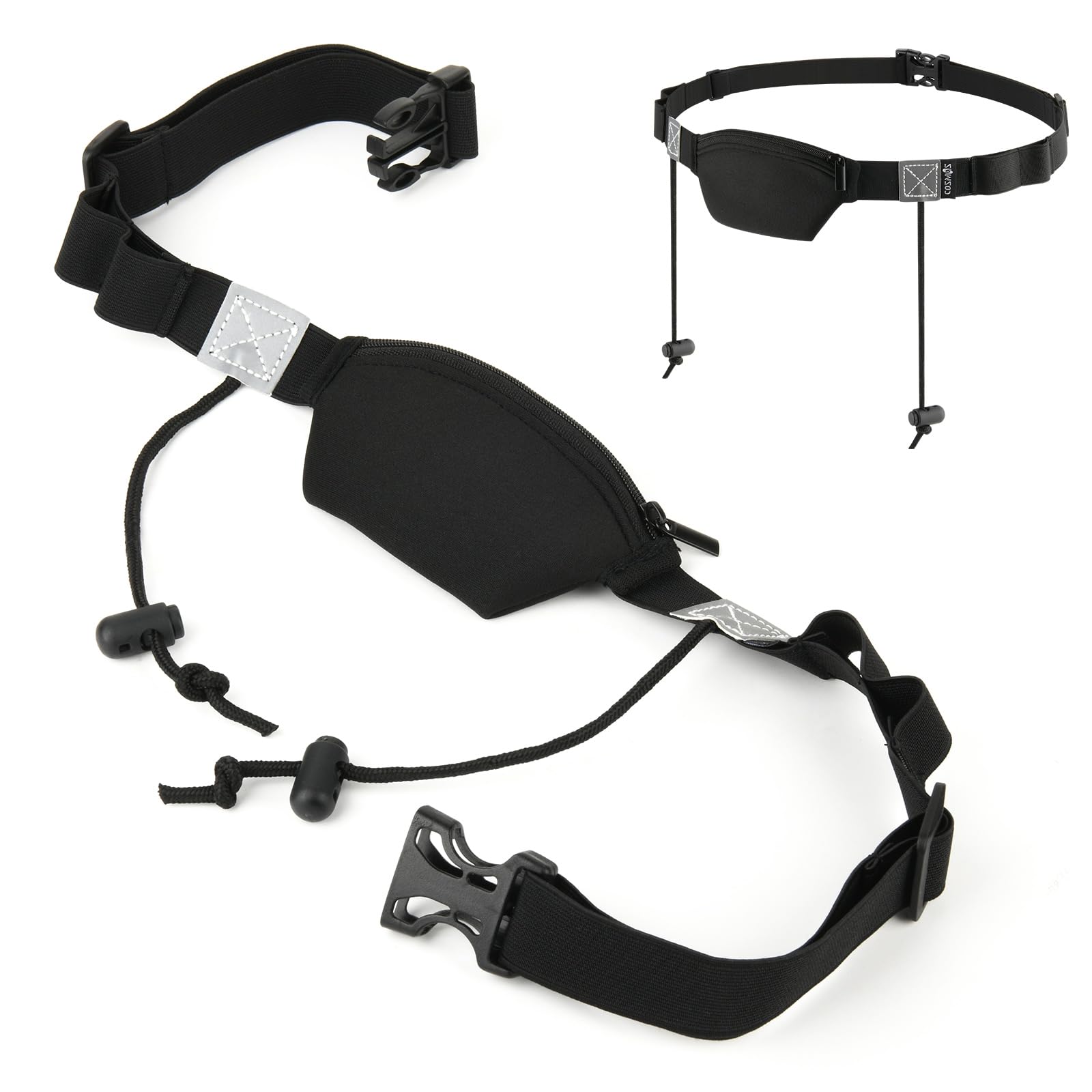 Cosmos Race Number Belt Elastic Waist Number Belt Holding Race Number Bibs for Marathon Triathlon Running, with Mini Pouch and 4 Energy Gel Holding Loops for Small Accessories, Fits 26-35 Waist Size