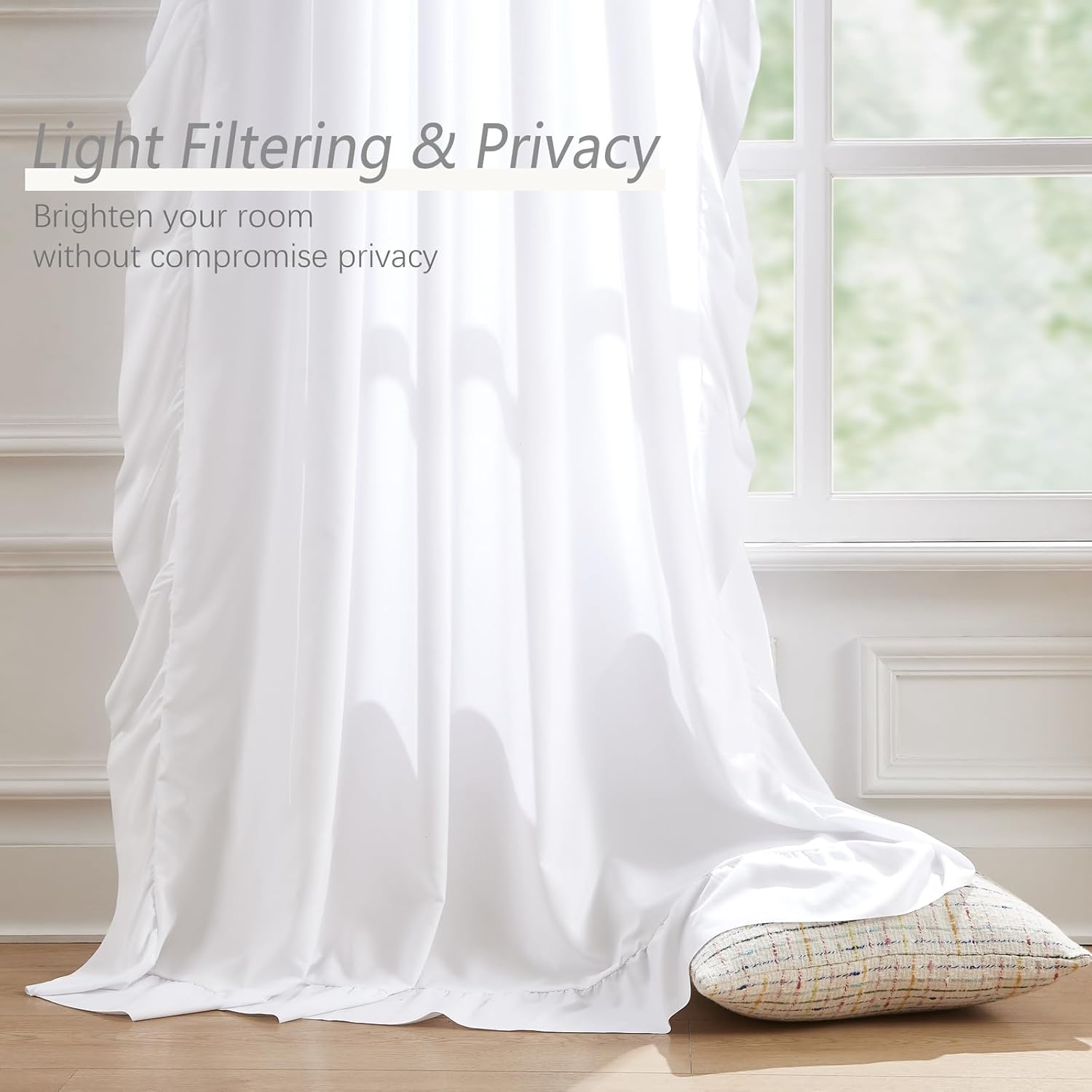 White Ruffle Curtains 84 Inches Long for Bedroom Living Room Rod Pocket Light Filtering Victorian Romantic Ruffle Curtains for Girls Room Window Privacy Decor Holiday Cottage, 2 Panels, 52x84