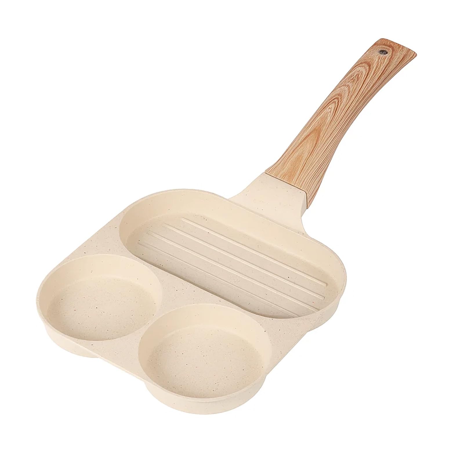 4-Hole Egg Frying Pan Multi Nonstick Pancake Maker with Wooden Handle, Induction Hob Compatible Poached Egg Pan & Breakfast Cookware (White, 3 Hole) — image 1
