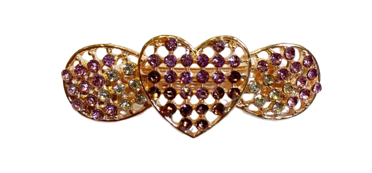 Generic Heart With Wing Inspired Design Hair Barrette Crafted With Rhinestones Purple 3.0"" x 1.25"" x 1.0"" Unique Hair Accessory Vintage Style For Women's Thick Long Hair