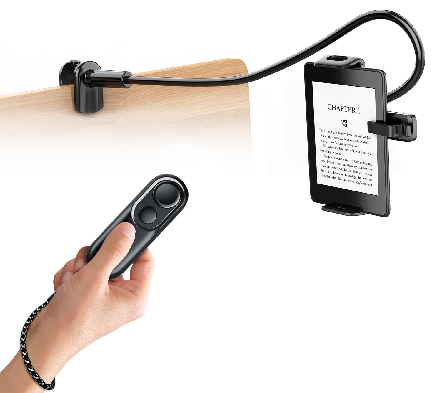 Support pour Tablettes pour la Lecture Kindle avec RF Télécommande Tourne Page (HKRC003), eReaders Support et Télécommande Liseuse, Accessoires pour la Lecture Kindle/iPad/Tablets au Lit