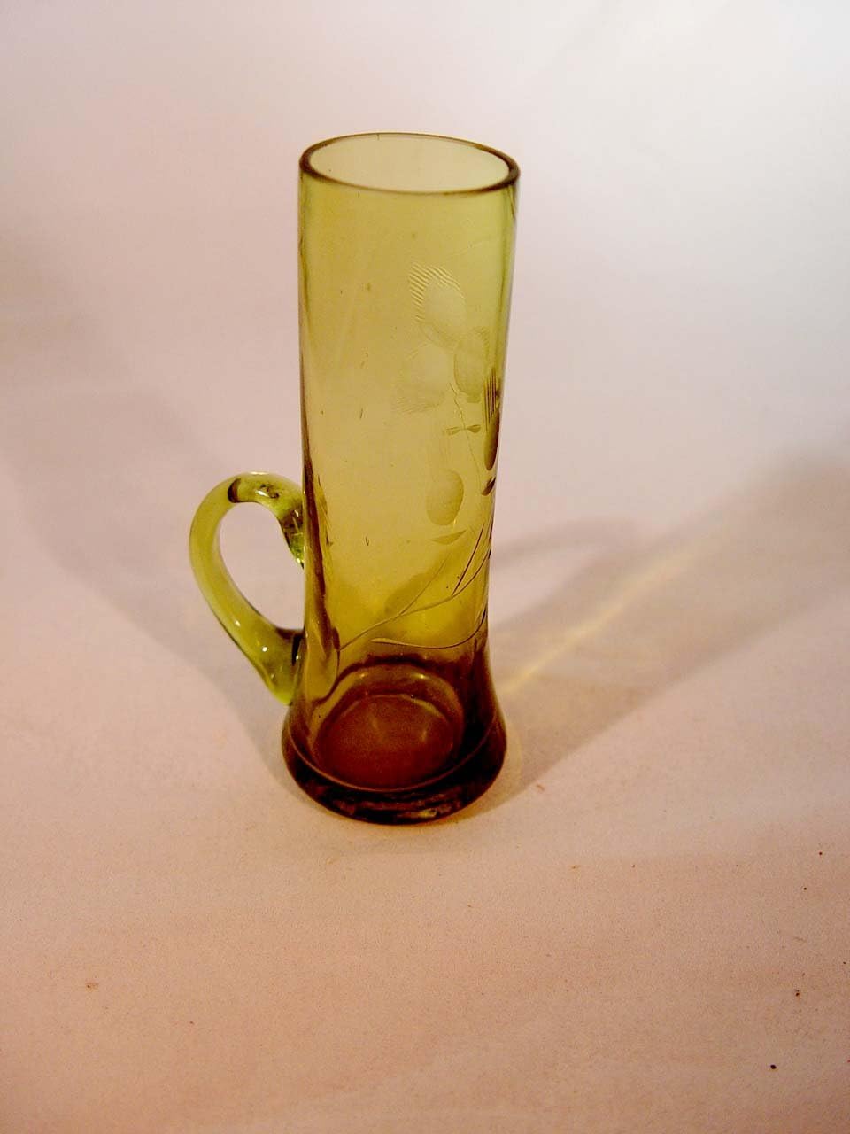 Vintage Collectible Green Etched Glass Double Shot Glass