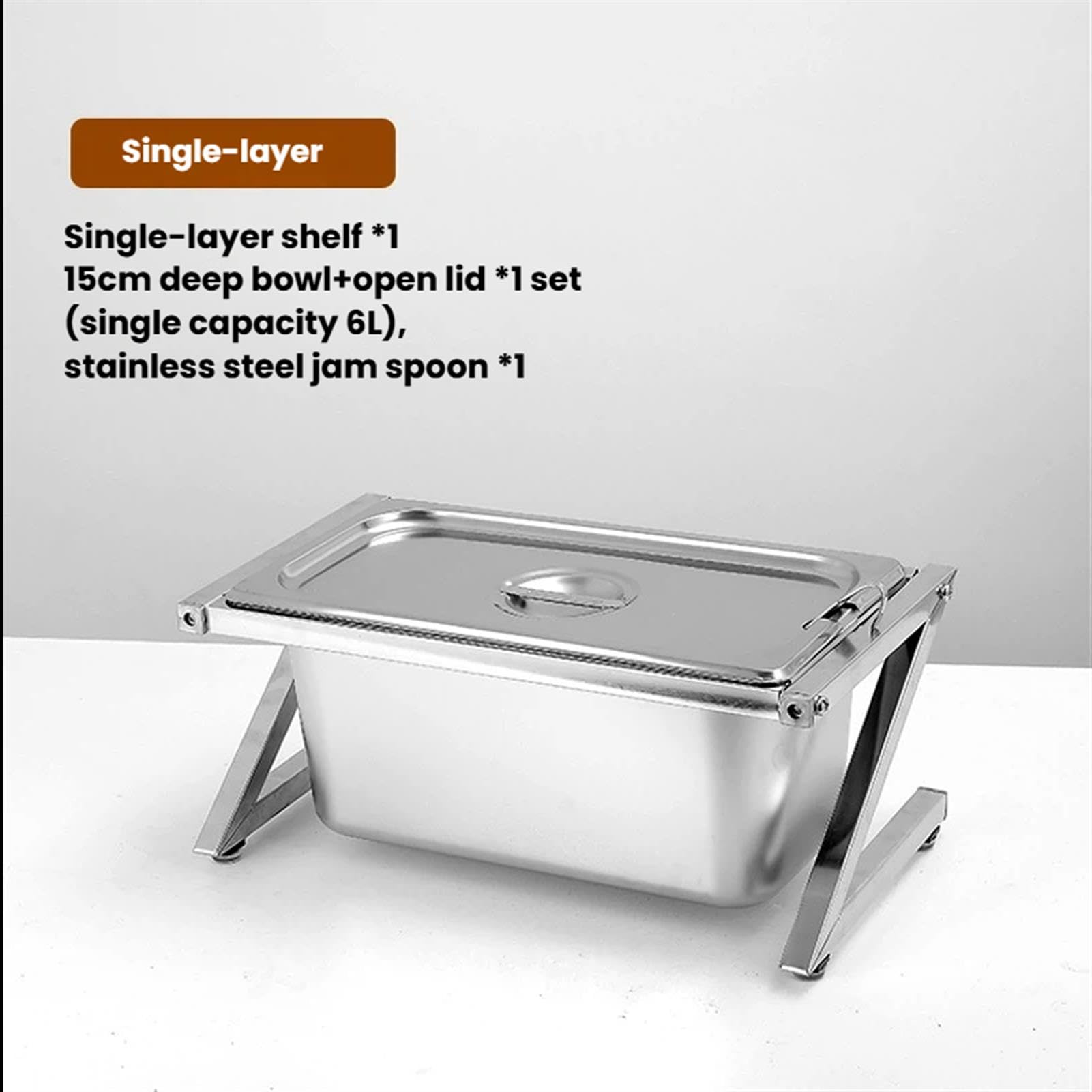 Contenitori per condimenti regolabili in acciaio inox con coperchi e cucchiai, perfetti per cucina, buffet, cibo, uso domestico e feste in mostra, durevoli ed eleganti