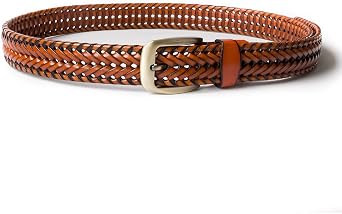 Men Braided Woven Genuine Leather Belt Black