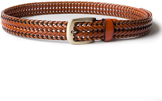 Men Braided Woven Genuine Leather Belt Black