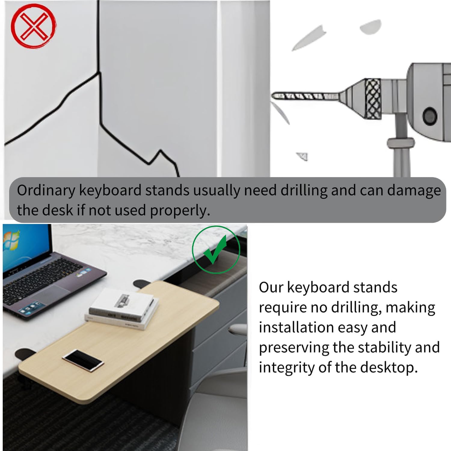 Estensione ergonomica per scrivania – 52 x 25 cm, pieghevole a 90°, non necessita di foratura, prolunga da tavolo, estensione per tastiera, supporto per desk Extender (Oak, 52 x 25 cm)