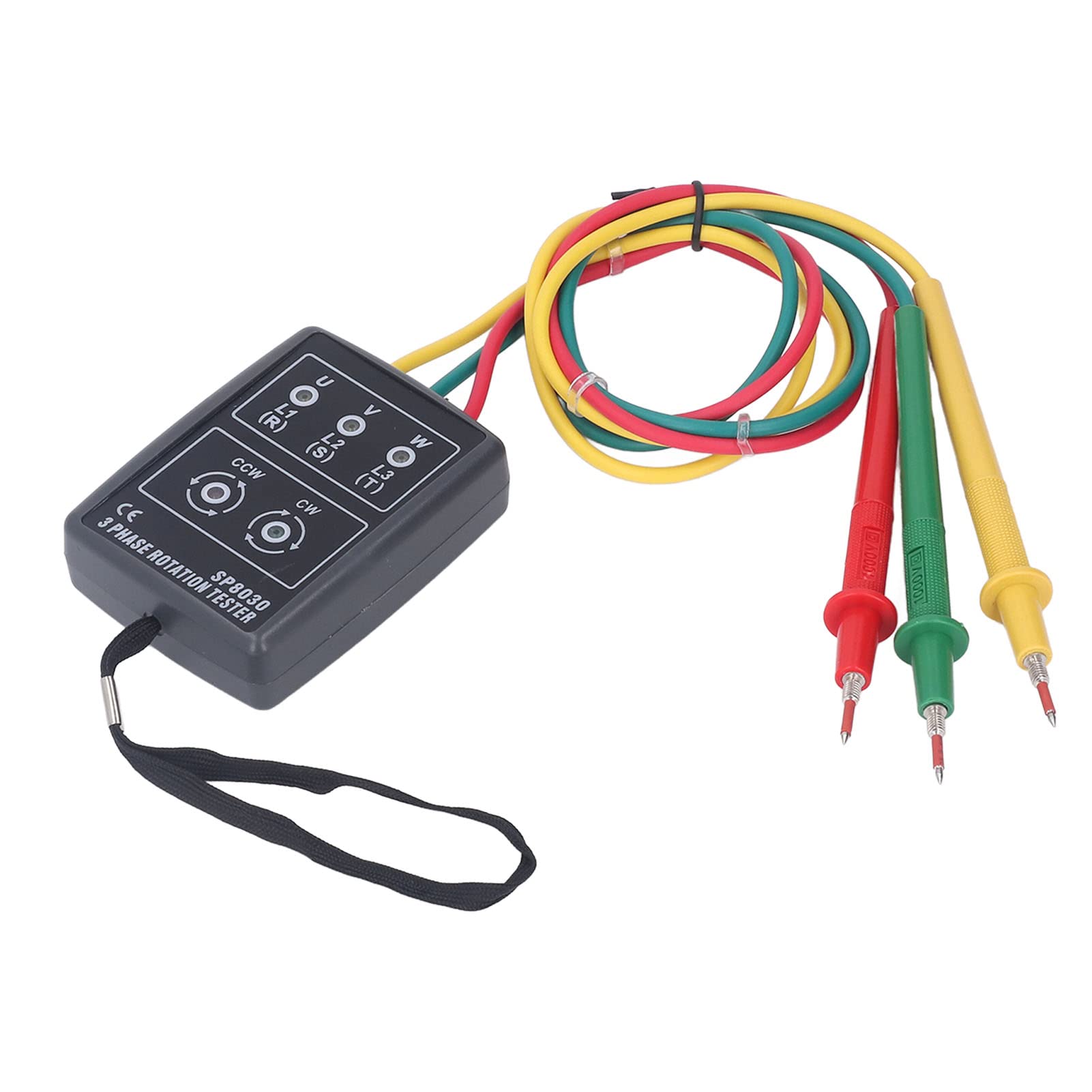 5 LED Indicator Phase Rotation Meter, 3 Test Leads Sequence Rotation Tester Used in Home, Factory, 700mm, 60V to 600V AC