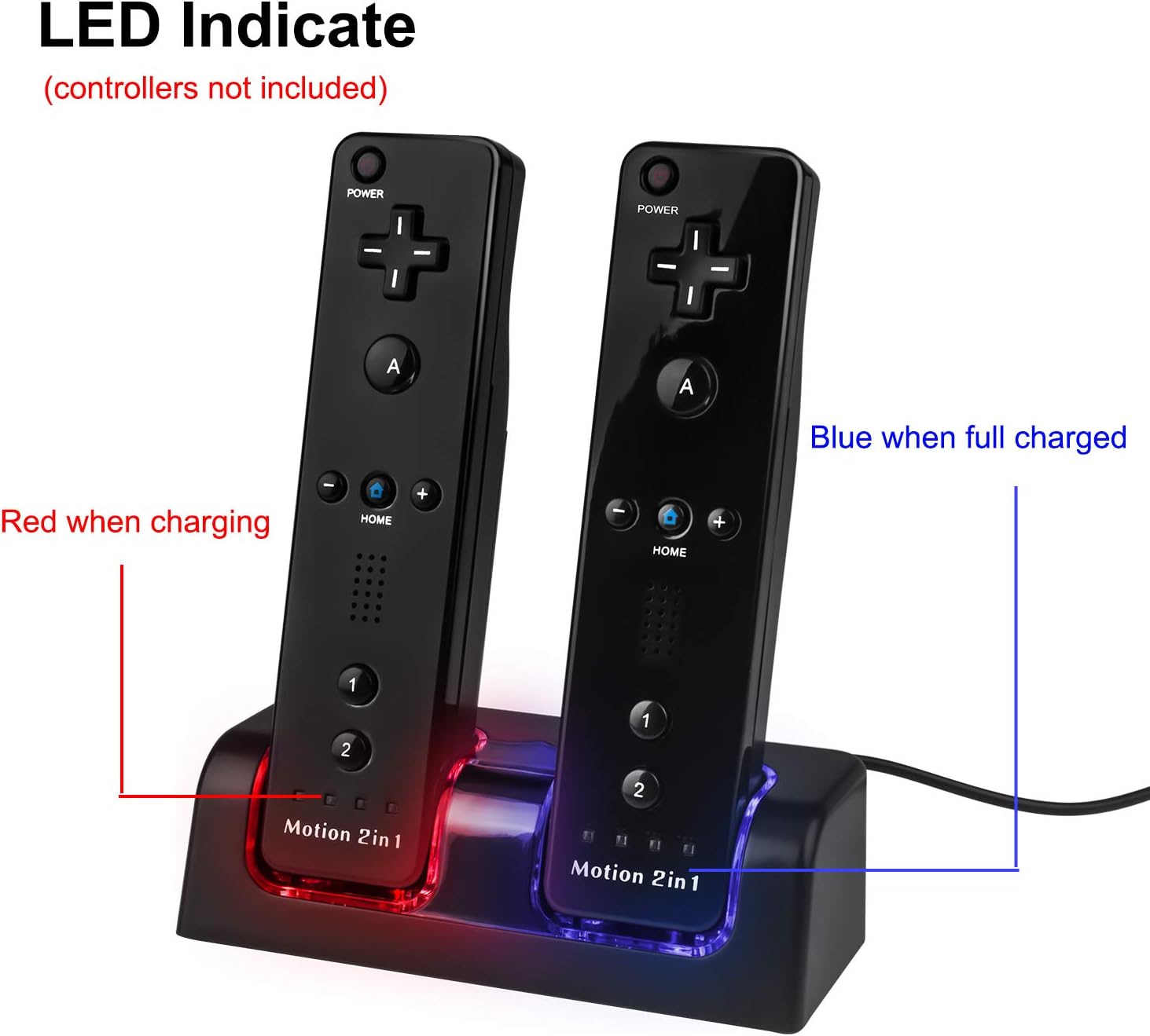 Upgraded Wii Remote Controller Charger Station,Wii Charging Station with 2 Rechargeable Battery for Wii (2 Port Charging Station+2 Replacement Batteries+USB Cable+Free USB Wall Charger)