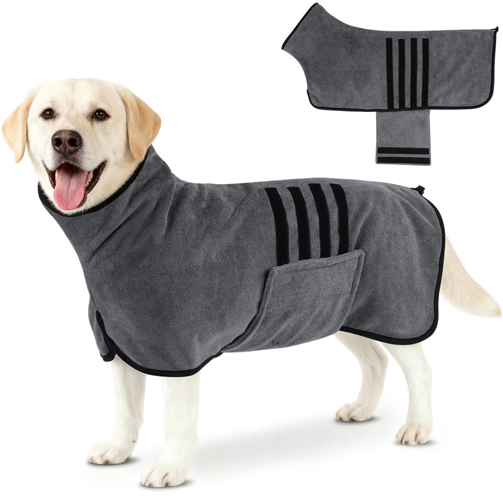 Dog Bathrobe, Dog Drying Coat, Microfiber Dogs Drying Coat, Dryings Coats Ultra Absorbent with Closure & Adjustable Straps, Super Soft Dryings Robe for Dogs Post Bath Swimming. (XL)
