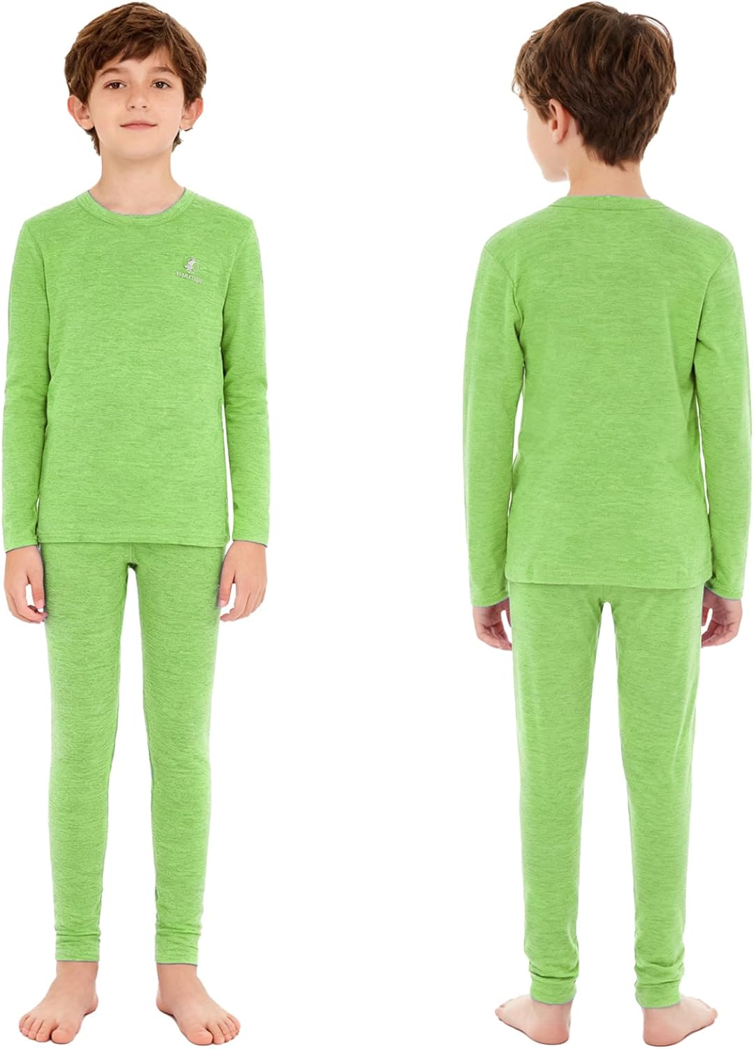 DINORMIN Boys Girls Thermal Underwear Set Solid Color Winter Warm Clothes Base Layer Top with Elastic Leggings