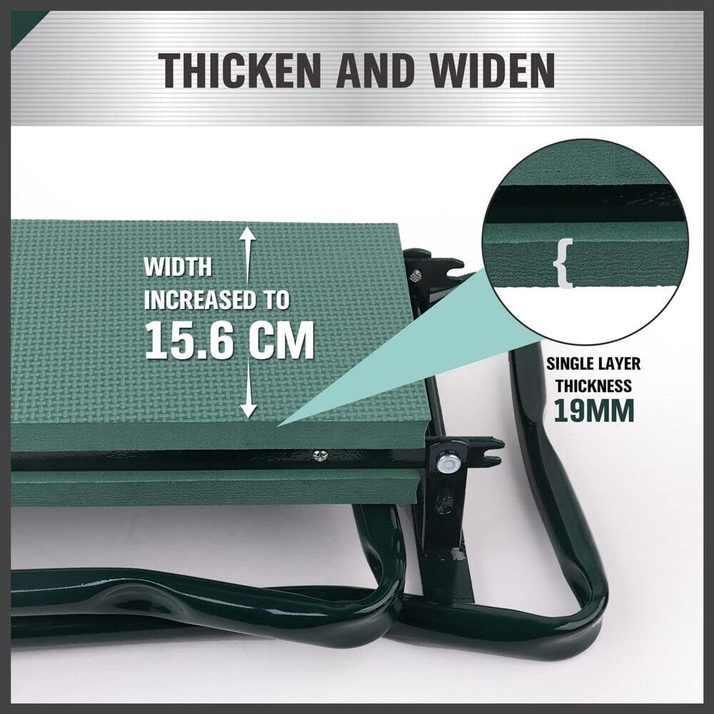 HORUSDY Garden Kneeler and Seat, Heavy Duty Foldable Gardening Stool Kneeling Bench with Tool Storage Pouch and Soft EVA Kneeling Pad for Women Men Gardener