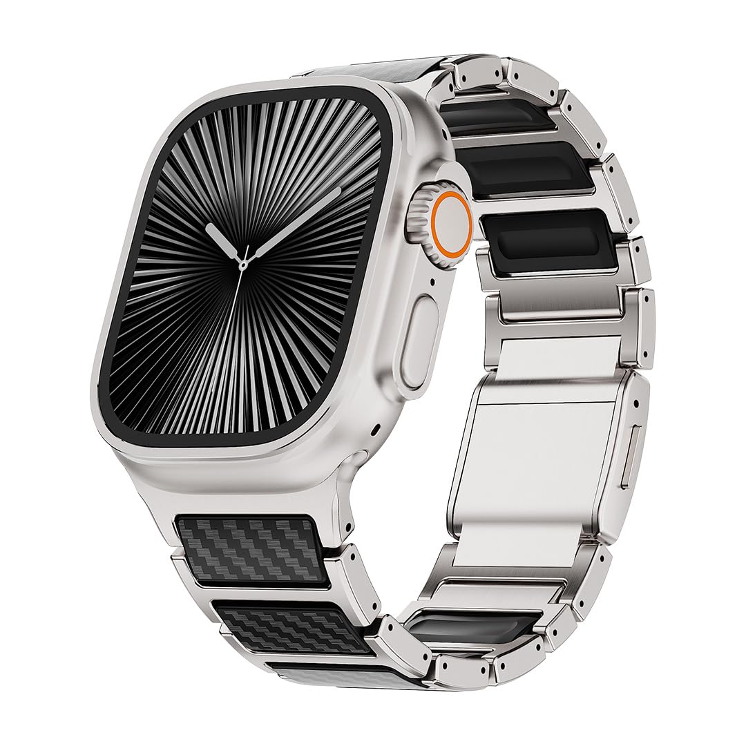 Magnetisches Titanband, kompatibel mit Apple Watch Ultra 3, 2, 1, Serie 11, 10, 9, 8, 7 SE, Premium-Armband aus zwei Materialien, für Herren Business und Sport, kompatibel mit Modellen mit 44 mm, 45