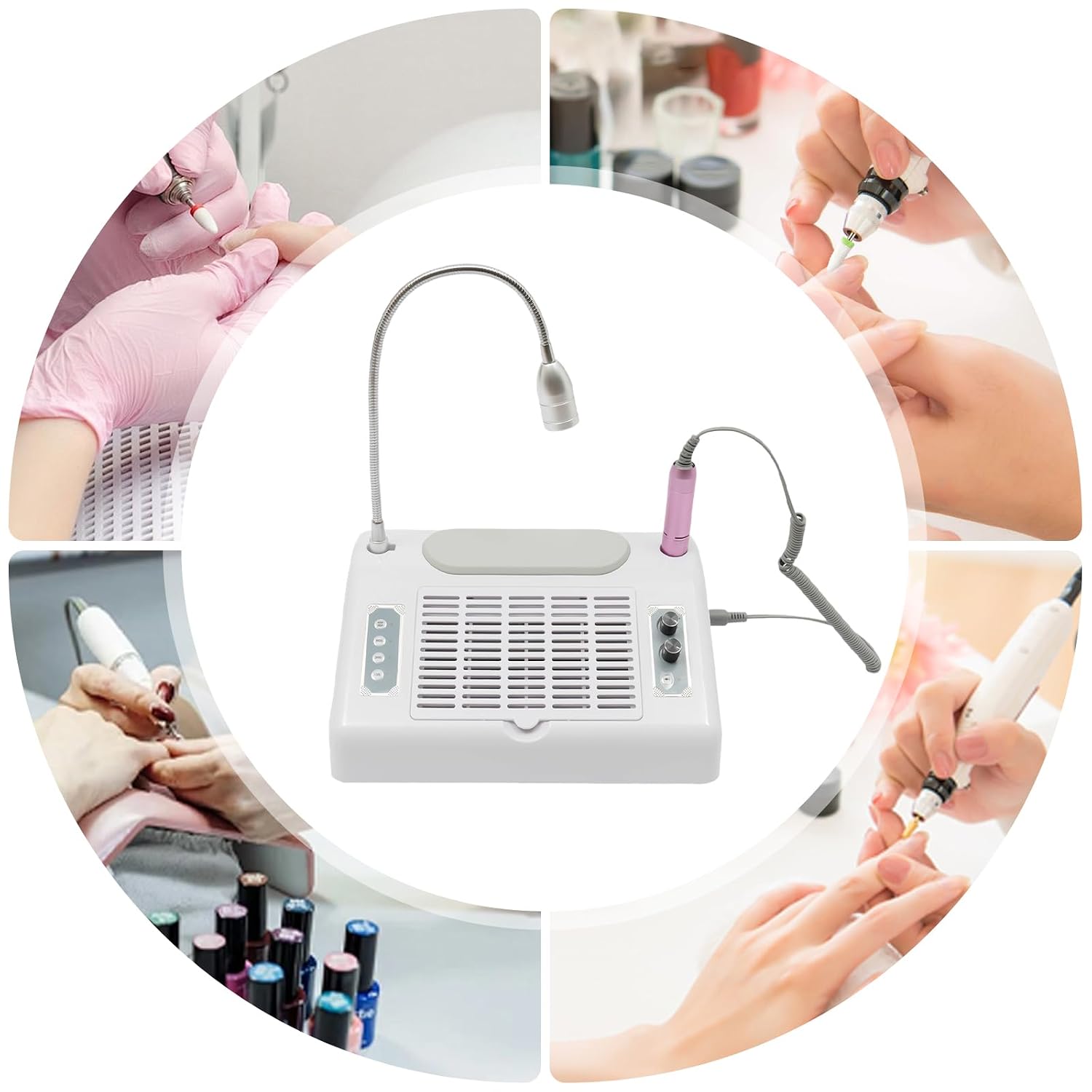 5 in 1 Nail Drill Manicure Machine Nail Vacuum Dust Collector Extractor Nail Dust Collector 30000rpm for Acrylic Nail with 48W/96W Nail Lamp Nail Art Tool for Salon Home