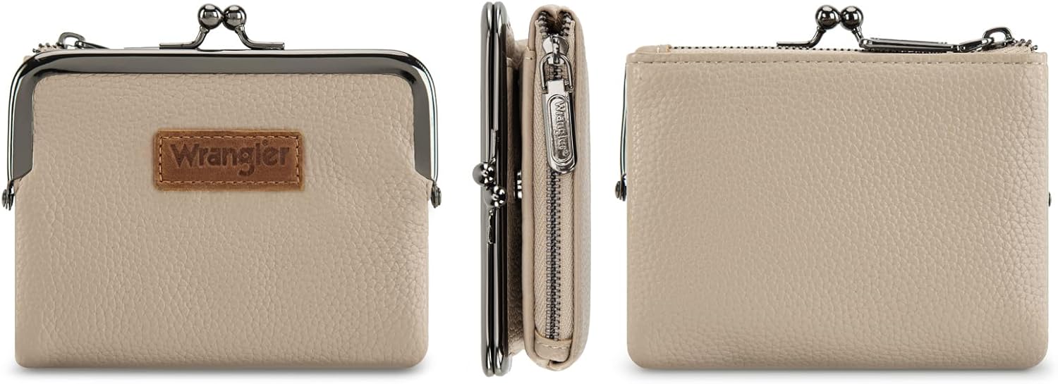 Montana West Wrangler Women's Wallet RFID Blocking Wallets Small Bifold Credit Card Holder with Kiss Clasp Tan - Image 6