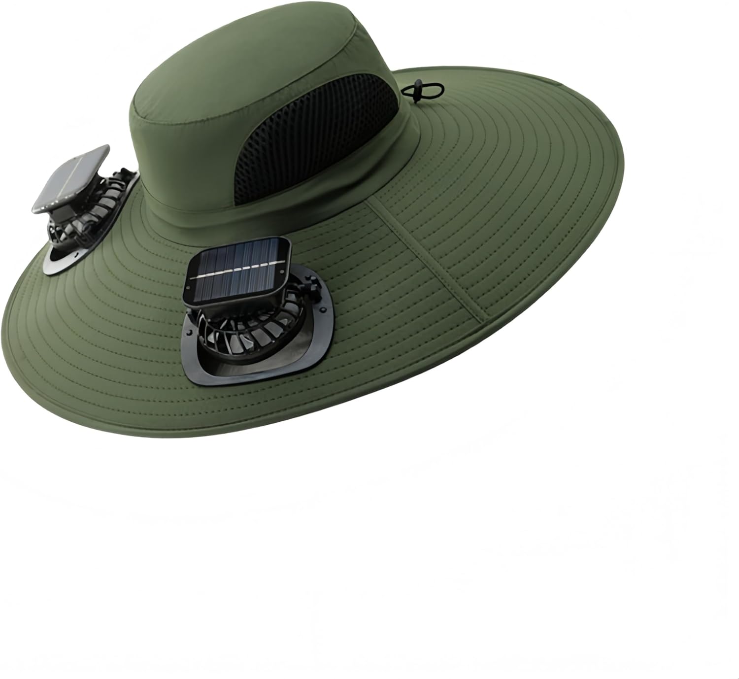 Sun Hats for Men with Adjustable Fan - hat with Fans Solar Power, 3-Speed Cooling Fan, Breathable mesh, Wide 15cm Brim, Solar Fan hat for Hiking, Camping, Fishing Green