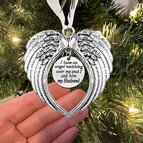 Christmas Memorial Ornaments Angel Wings - I Have An Angel Watching Over Me And I Call Him Husband Hanging Pendant For Christmas Tree - For Loss Of Loved One Remembrance Keepsake Sympathy Gift #TOP10