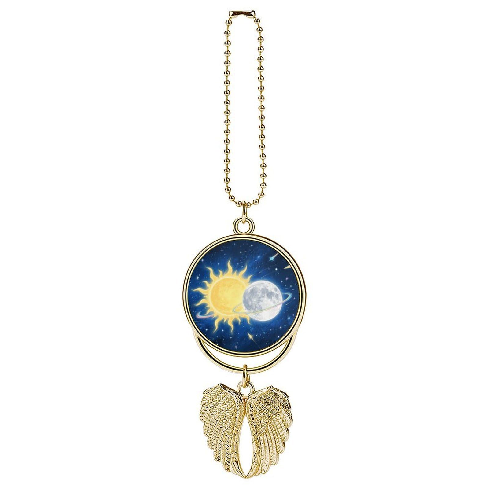Moon Sun Car Pendant Car Rearview Mirror Pendant Custom Photo Car Hanging Ornament Car Rear View Mirror Hanging Accessories Angel Wing Car Charm Gift for Men Women