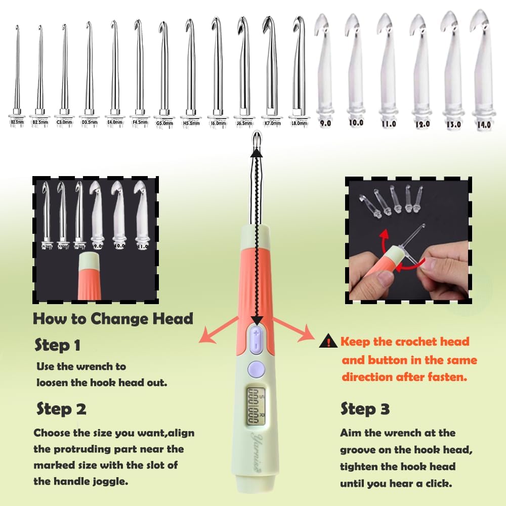 Knitiss Counting Crochet Hooks Set, 18 Size Light Up Crochet Hooks for Stitch & Row Counter 2.0mm-14.0mm - Image 2