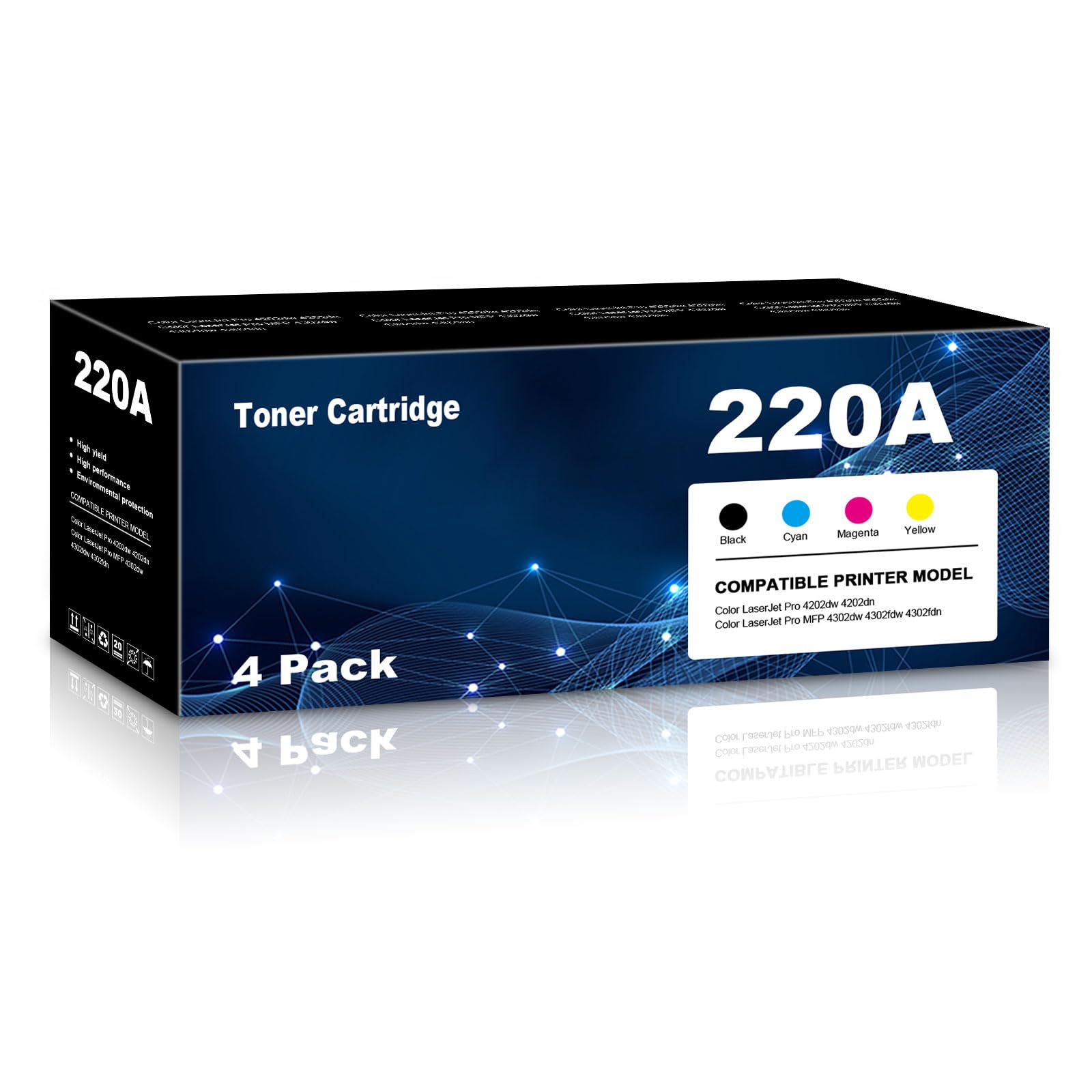 220A 4-częściowy zestaw tonerów z chipem kompatybilny z HP Color LaserJet Pro 4202 / 4302 seria W2200A – CMYK czarny, cyjan, magenta, żółty – 1350 / 1250 stron