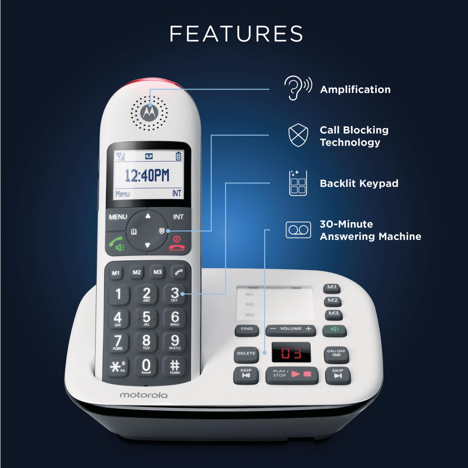 Motorola CD5011 Digital Cordless Single Big Button DECT TAM